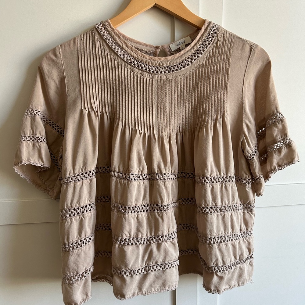 Aritzia Wilfred Beaudry Boho Top with Crochet and Silk - Cream Color - Medium